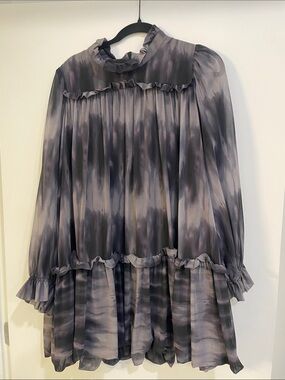 Toccin x RTR  Ruffled Tiered Mini Dress in Smoky Gray Tie-Dye Size 12